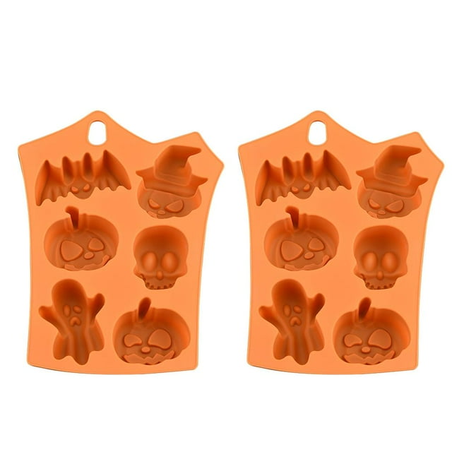 2Pcs Silicone Baking Molds for Pumpkin Skeleton Ghost Shape Cake, Cupcake, Chocolate DIY Baking Tools with Wide Temperature Range