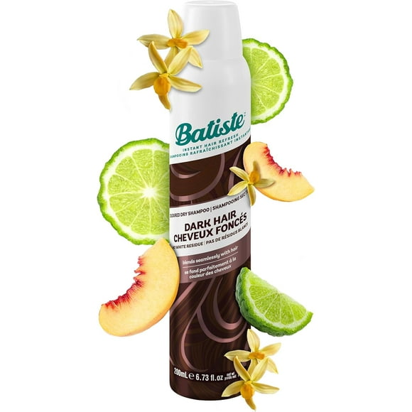 Batiste Dark Dry Shampoo with a hint of color for Dark hair, leaves no white residue and blends seamlessly 200 ml