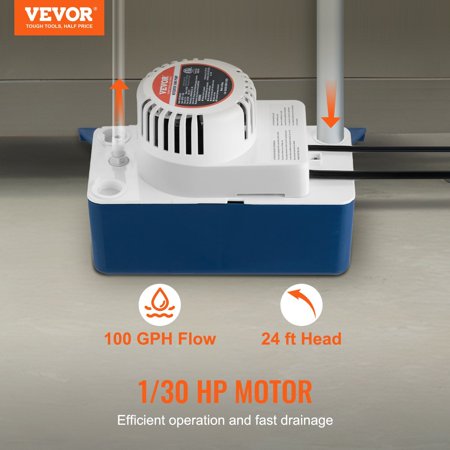VIPMOON 1/30 HP, Condensate Removal Pump, 100 GPH, 24 ft Lift, 115V Automatic AC Condensation Pump with Safety Switch & 20' Tubing for Air Conditioner, Dehumidifier, HVAC, Furnace