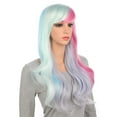 thumbnail image 3 of Long Curly Multi-Color Colorful Hair Full Wigs - Charming Lolita Cosplay Party Wig (Blue Purple Pink） …, 3 of 7