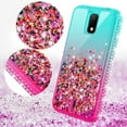 thumbnail image 3 of Cricket Debut/Vision 3/AT&T Calypso 1 & 2 (U318AA/U319AA) Liquid Glitter Phone Case Cover w/Tempered Glass Screen Protector - Teal/Pink, 3 of 5