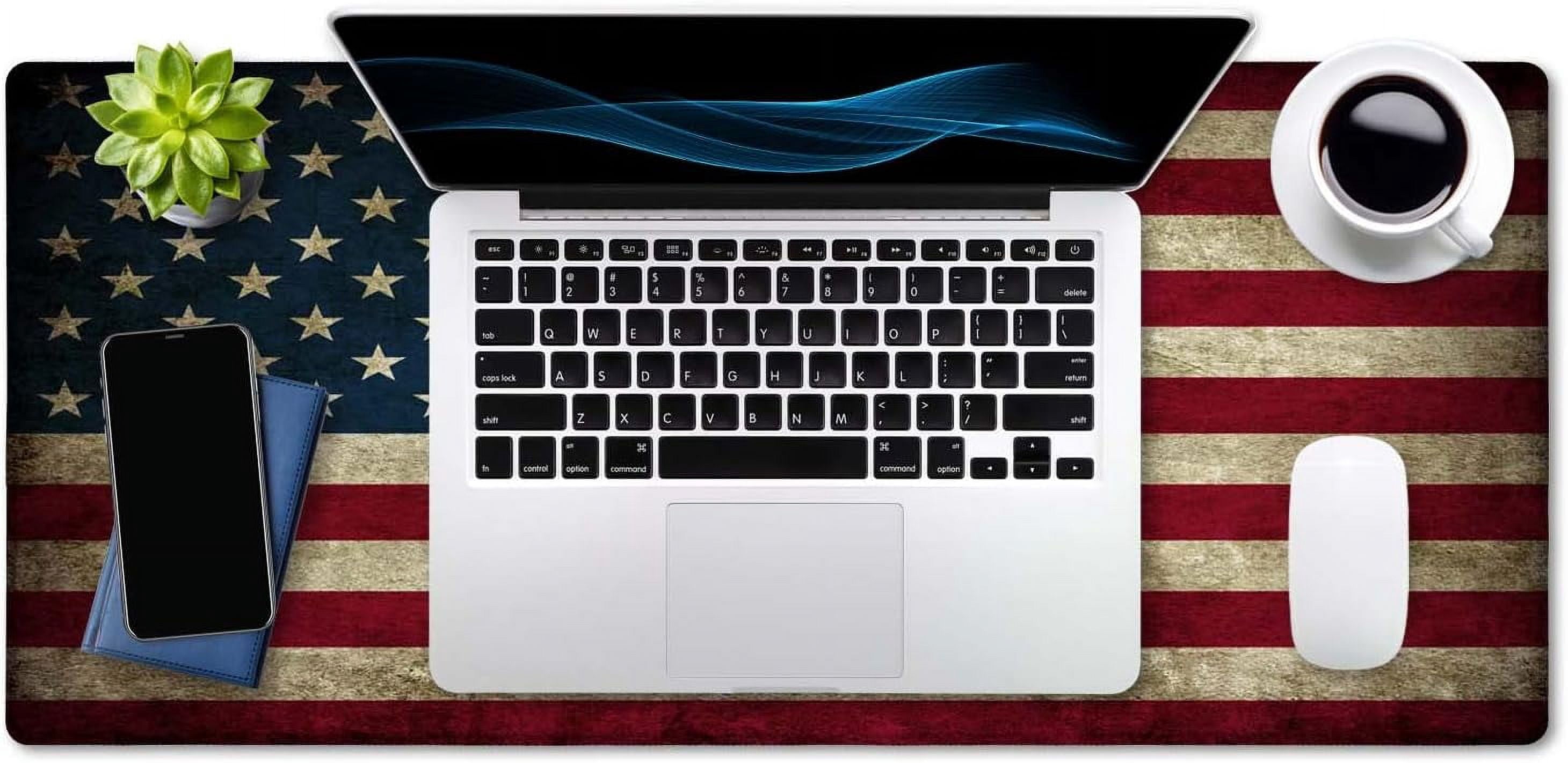 Vintage American Patriotic US Flag Mouse Pad 35.4 x 15.7 Inch XXL Full Desk Mousepad Extended Large Non-Slip Rubber Base Waterproof Big Keyboard Mat with Stitched Edges for Gaming and Office