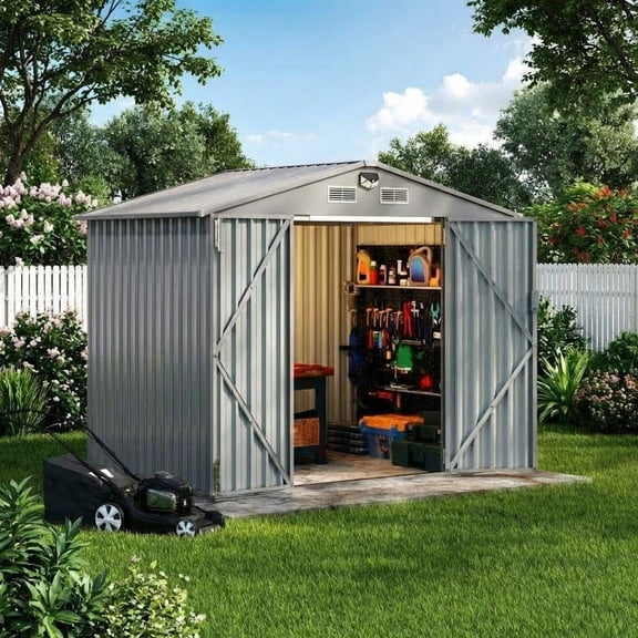 Deep Gray Lockable Ventilated 6x8x6.4FT Outdoor Metal Storage Shed