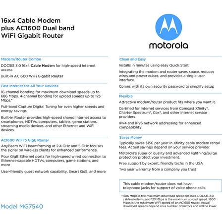 Motorola - AC Dual-Band Wi-Fi Router with 16 x 4 Modem - Black