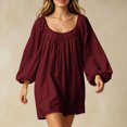 thumbnail image 4 of Sheghy Balloon Long Sleeve Round Neck Mini Dress Oversized Autumn Winter Everyday Wear Wine XL, 4 of 6