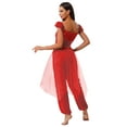 thumbnail image 3 of renvena Women's Arabian Princess Shiny Sequin Belly Dance Halloween with Tulle Jumpsuits Red L, 3 of 7