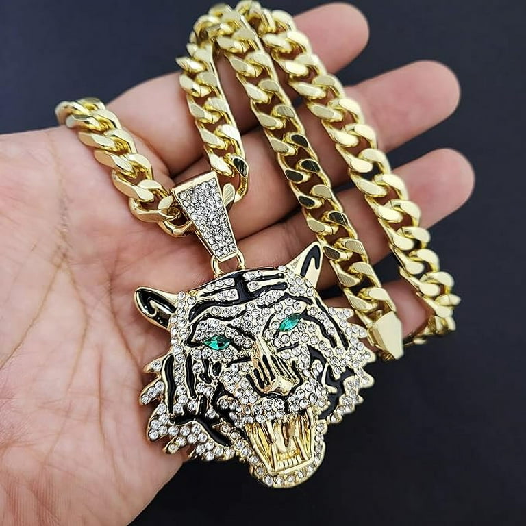Iced Out Tiger Chain Hip Hop Iced Gold Plated Cubic Zirconia Large