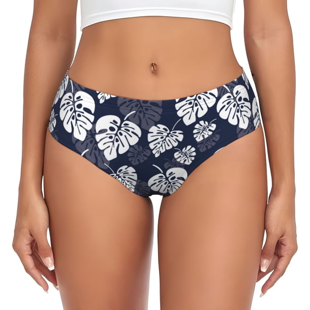 Fotbe White Leaves Calzones Estampados para Mujer – Ropa Interior de Algodón, Cómoda, Suave y Elástica-4X-Large
