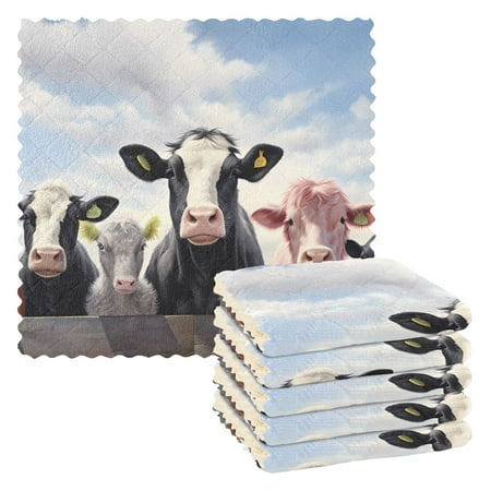 

6 Packs Various Color Cows Kitchen Dish Towels Soft Absorbent Dish Cloths 11 x11