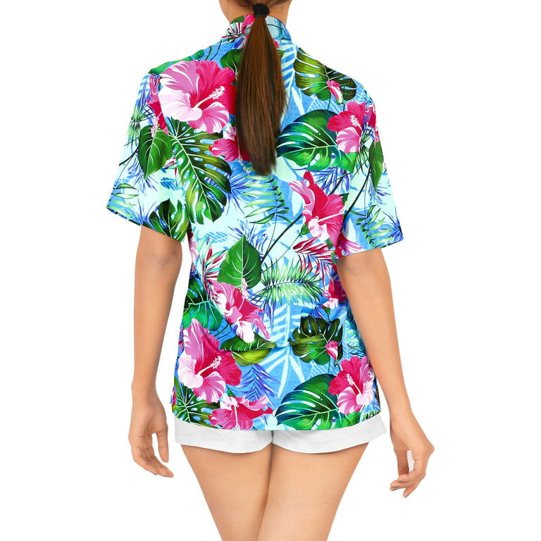 HAPPY BAY Women's Camp Tunic Hawaiian Shirt Button Down Up Beach Wear M  Black_X38