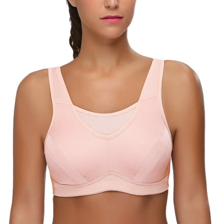 Wingslove Women s Sports Bra Full Coverage Wireless Bra Plus Size High Impact Non Padded Workout Bra Pink 44DDD