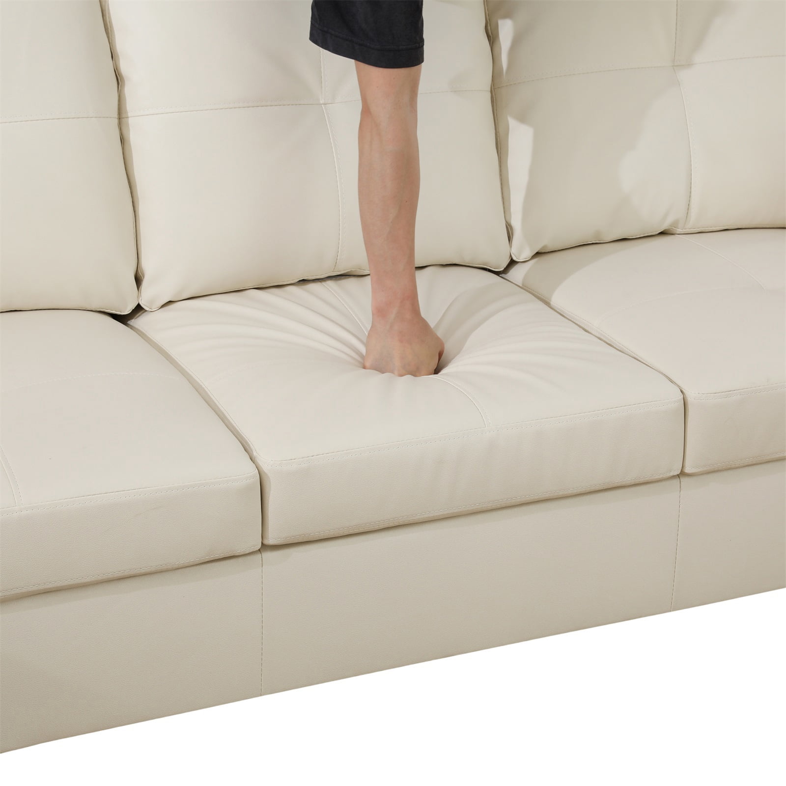 Hommoo Faux Leather Living Room Furniture Set, Sectional Sofa Set, Right Side, White