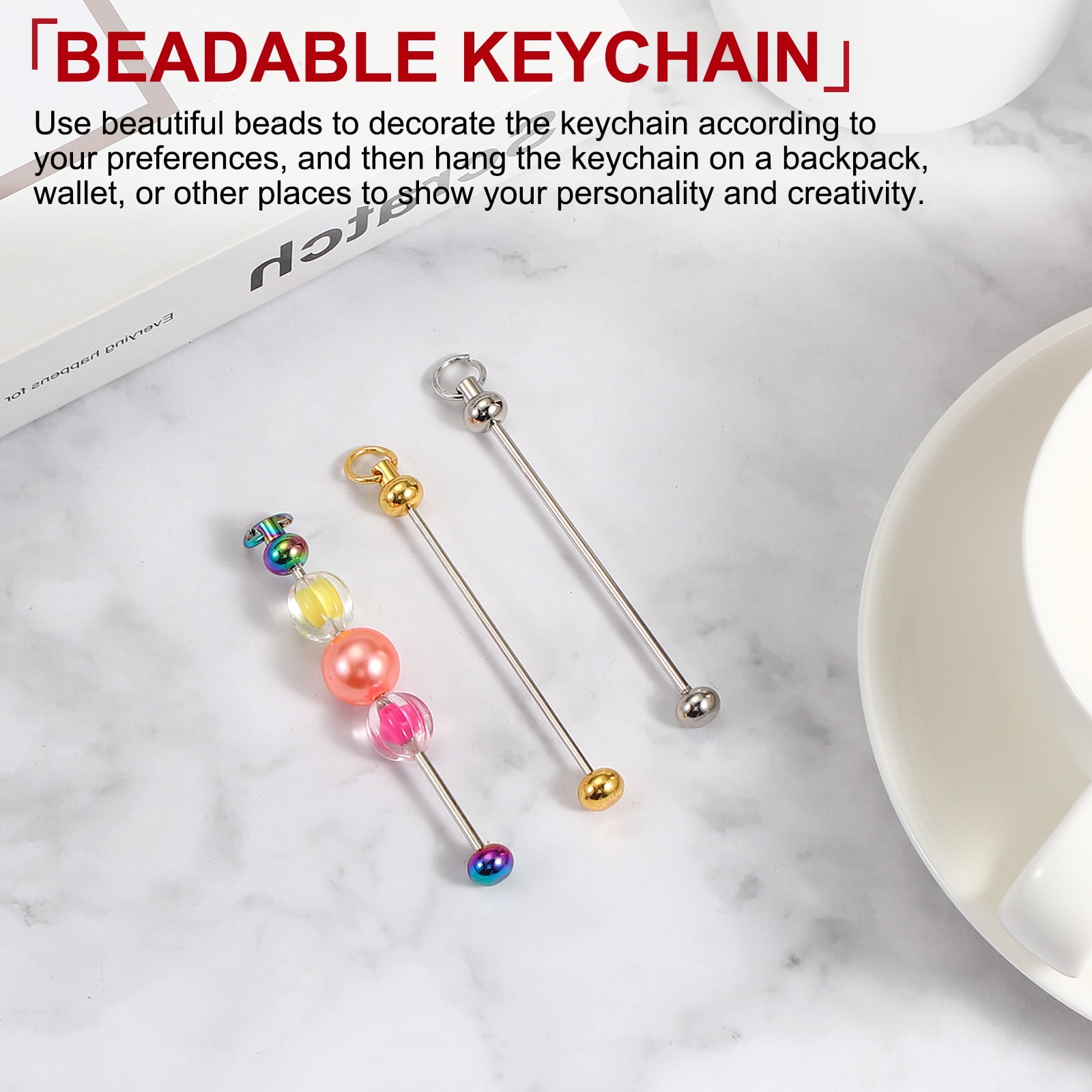 Uxcell Beadable Keychain Bars, Metal Beaded Keychain Blanks Bulk Making Supplies Kit for Pendant DIY Art Crafts Silver Plating