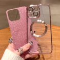 thumbnail image 3 of Funda magnética con purpurina para iPhone 14 de 6.1", compatible con Magsafe. Preciosa funda transparente con acabado brillante, protector de lente de cámara completo, antiarañazos y a prueba de, 3 of 8