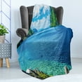 thumbnail image 4 of Nature Soft Flannel Fleece Blanket, Scenic View Sea Bay and Mountain Islands in Palawan Philippines Idyllic Image, Cozy Plush for Indoor and Outdoor Use, 60" x 80", Blue Green White, by Ambesonne, 4 of 5