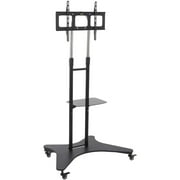 Displays2go Rolling TV Cart with Shelf, Steel and Aluminum Construction, Height Adjustable  Black (TVSVM31NS)