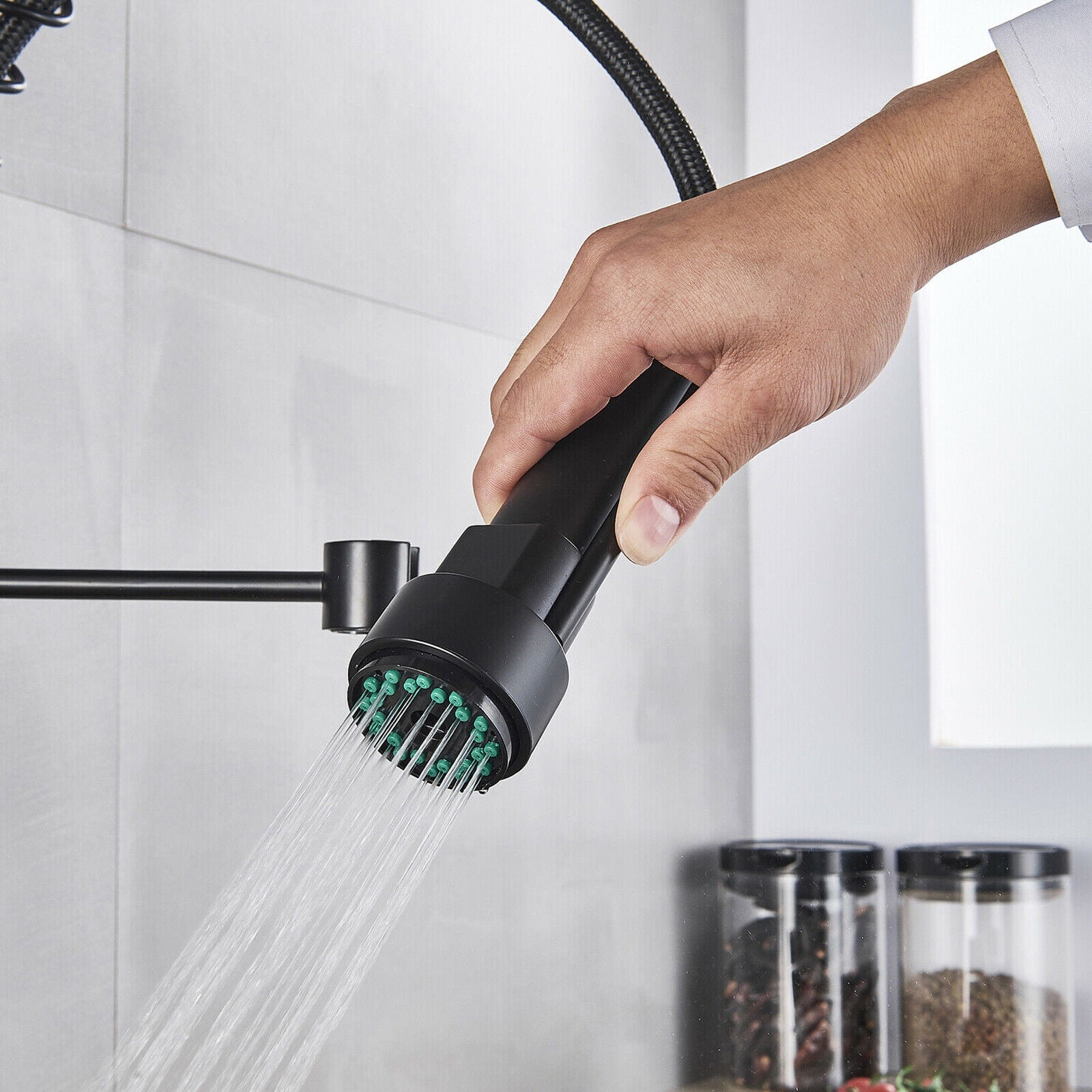 Zovajonia Matte Black Kitchen Faucet Sink Single Handle Pull Down Sprayer Swivel Mixer Tap