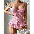 thumbnail image 5 of Ausing Women's Sexy Lingerie Set Floral Lace Garter Bustier Lingerie Set with 1Pair Fishnet Stocking Babydoll Bodysuit Bra and Panty Set, 5 of 7