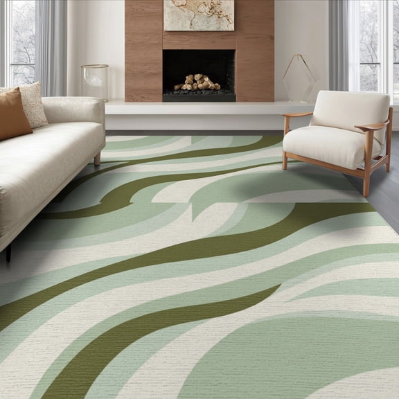ODIKA 8'x10' Washable Area Rug Sage Contemporary Throw Abstract Flowing Geometric Entryway Funky for Living Room, Under Sectional, Family , Durable, Non-Slip