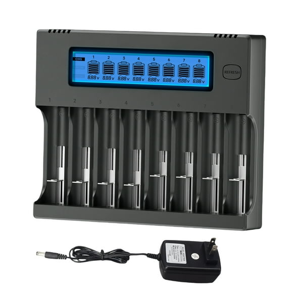 Palogreen 8 Bay CR123A 21700 AA AAA Rechargeable Battery Charger for 3.7V Li-ion 16340 17670 18500 17500 17335 or 1.2V NiMH NiCD AA AAA Rechargeable Batteries