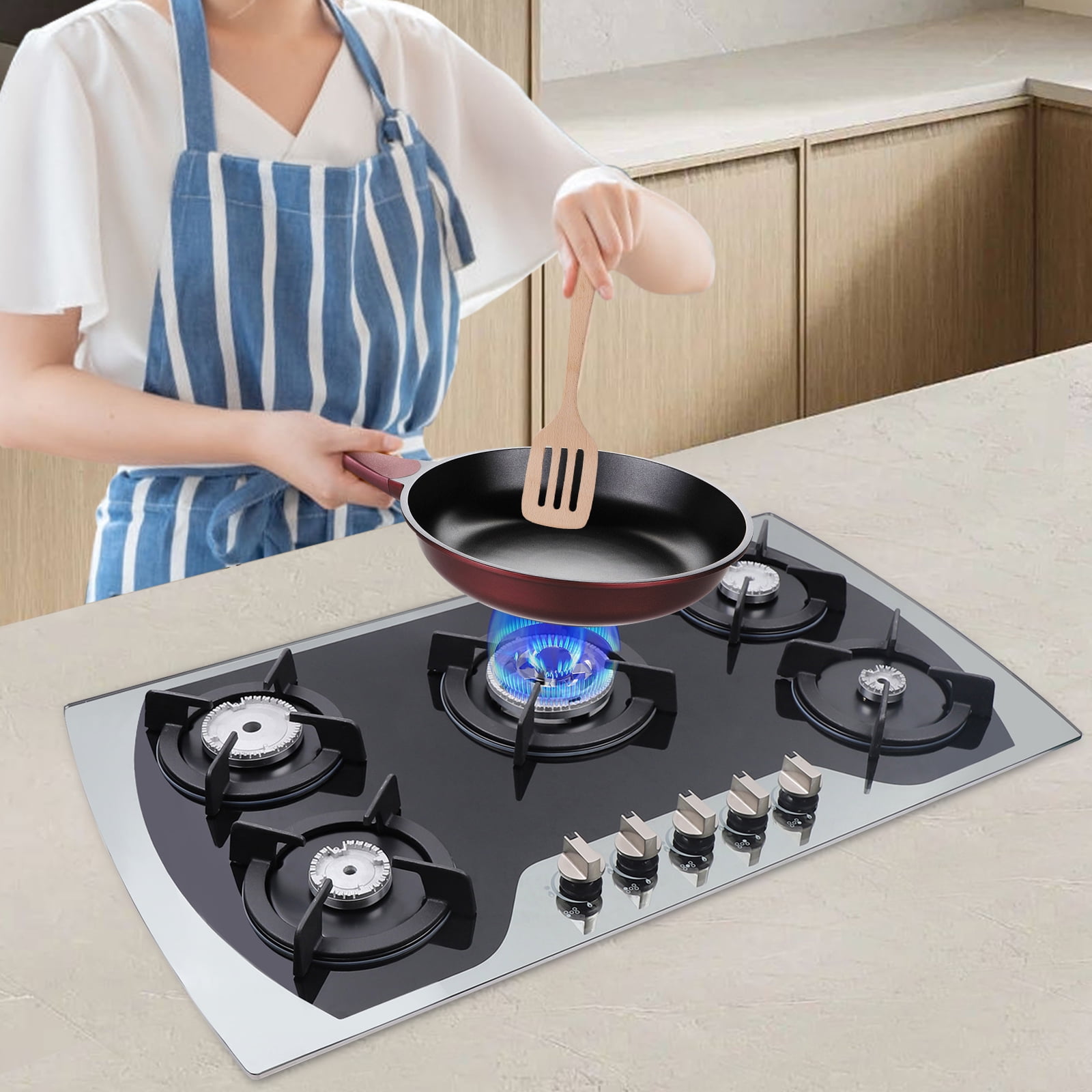 5 Burners Gas Stove 35.4" Built-In Gas Cooktop Natural Gas Propane Stainless