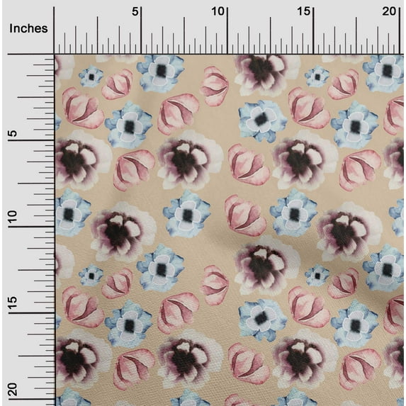 oneOone Cotton Flex Light Beige Fabric Flower Watercolor Sewing Craft Project Fabric Prints By Yard 40 Inche Wide