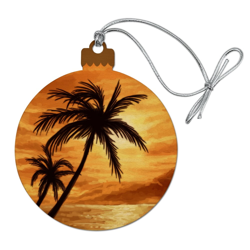 Details about   Sunset Tropical Beach Palm Trees Orange Wood Christmas Tree Ornament 