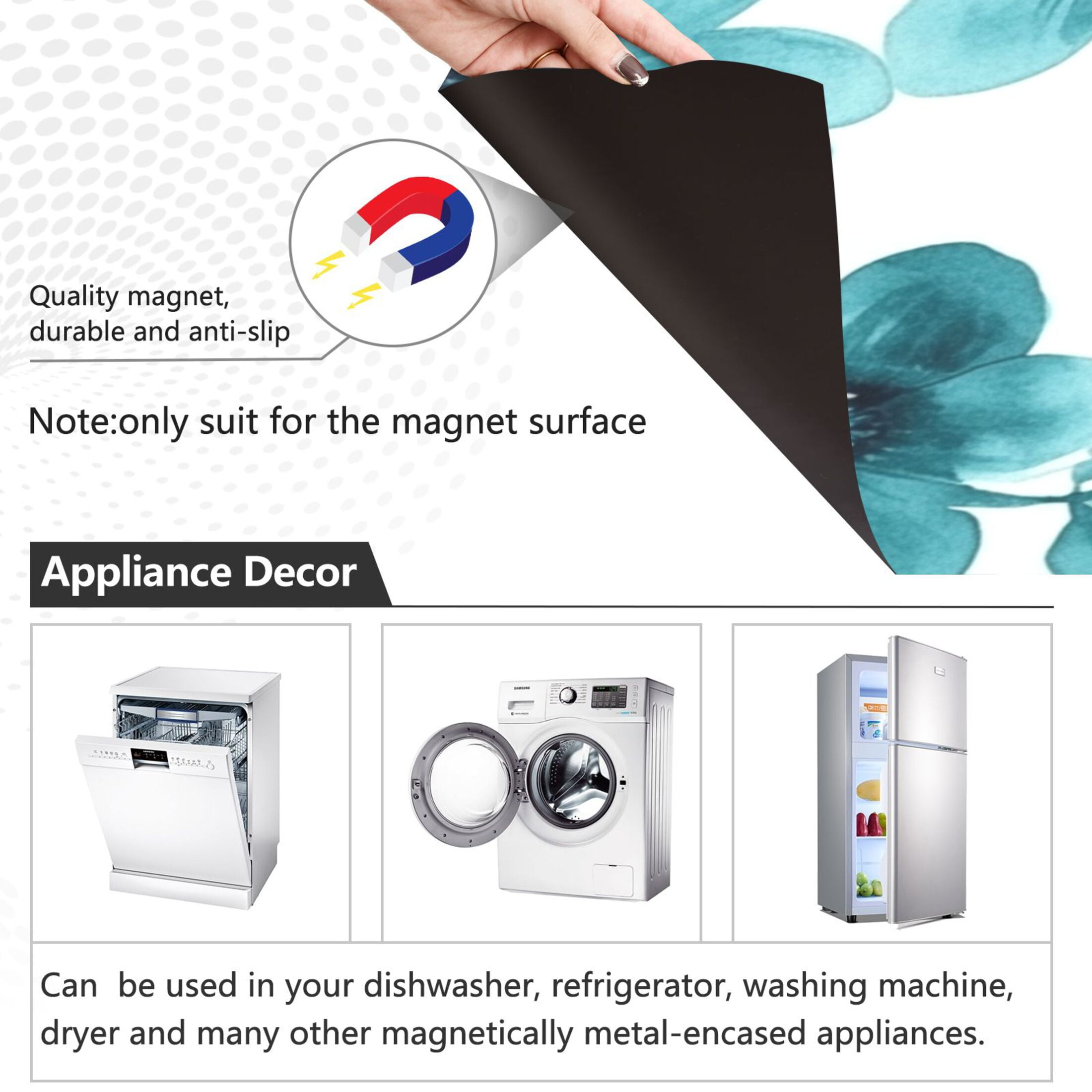 Dishwasher Magnetic Sticker 23x26 Inch Refrigerator Magnetic Sticker Washing Machine Magnetic Sticker Kitchen Panel Magnetic Sticker Home Decor Cartoon Navy Flowers Seamless
