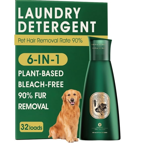 Pet Laundry Detergent – 90% Fur Removal, 2-in-1 Enzyme Odor & Stain Remover for Dog & Cat Laundry, Pet Hair Removal, Cedar Scent, 27 fl oz, 32 Loads