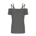 thumbnail image 4 of Wenyuyu Womens Cold Shoulder Tops Summer Solid Sexy Cut Out T-Shirts Double Straps Short Sleeve Going Out Blouses Gray S, 4 of 6