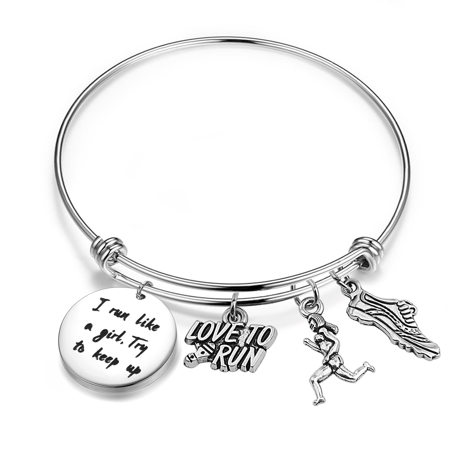 Love Running Expandable Bangle Personalized Initial Bracelet