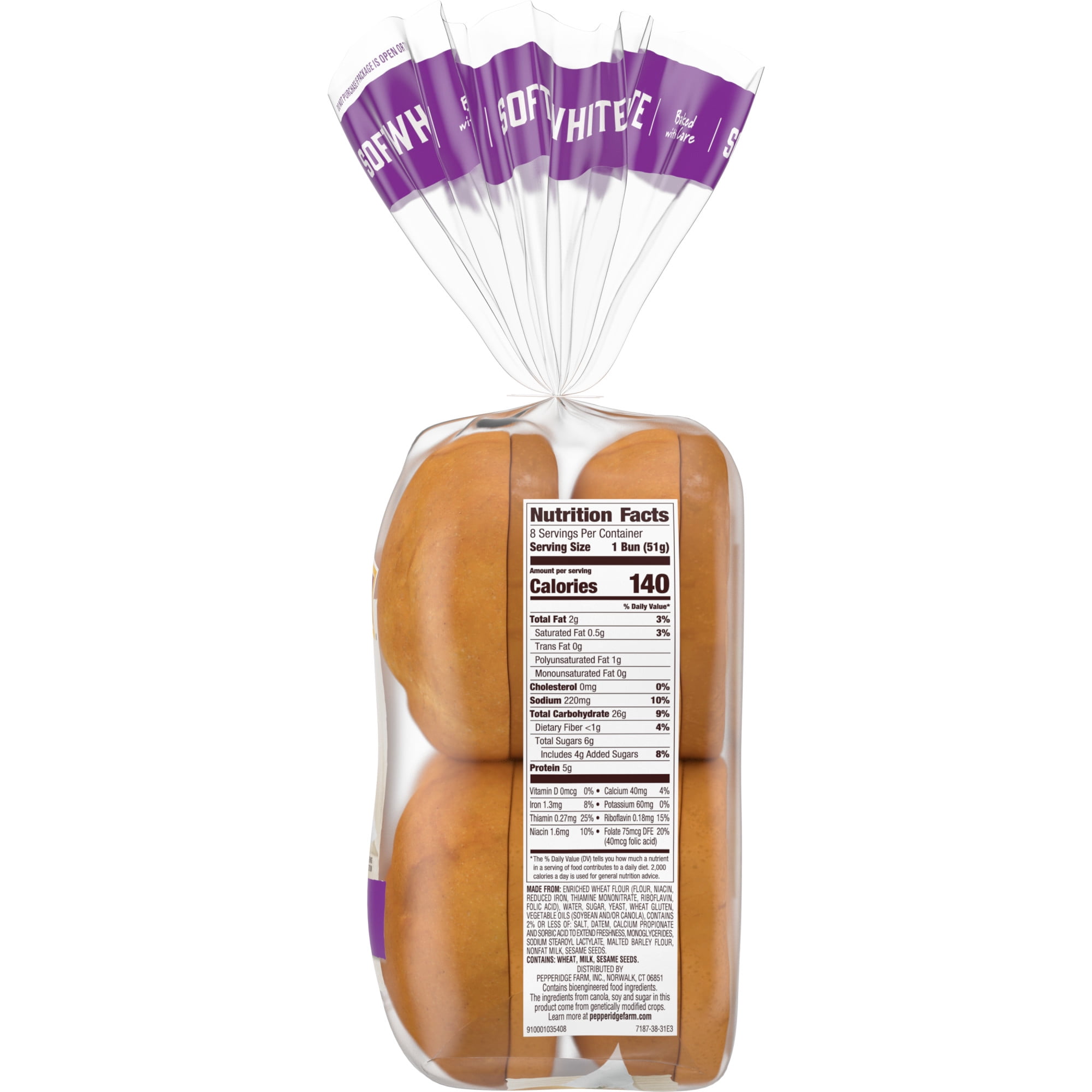 Pepperidge Farm Soft White Hamburger Buns, 8-Pack Bag