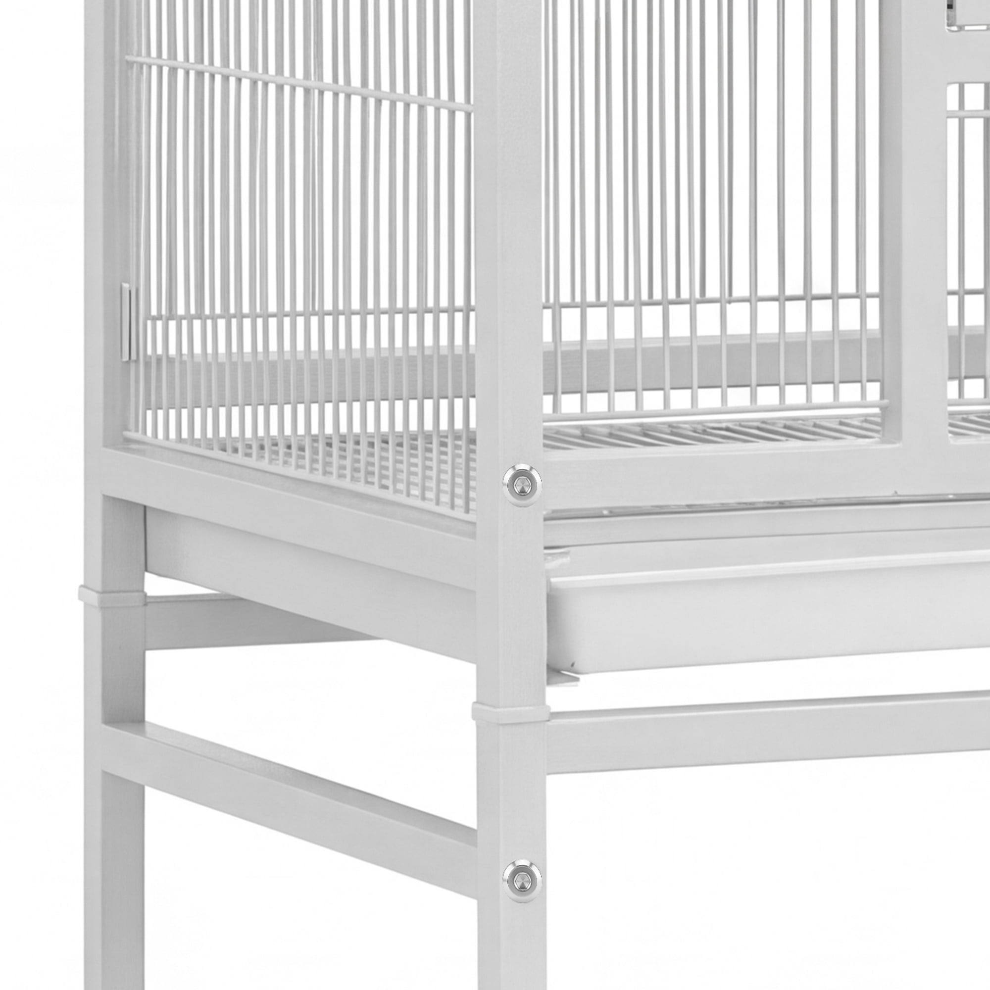 Uforic 53" White Metal Birdcage with Rolling Stand, 2 Perches & 4 Feeders for Small-Medium Birds