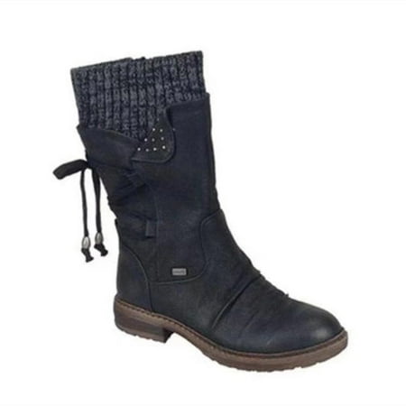 

Women\ s Winter Warm Back Lace Up Snow Boots with Thick Heel Vintage Style Design