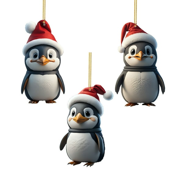 3PCS Cartoon Christmas Penguin Car Hanging Ornament for Home Tree Wall Window and Living Room Festive Decoration Set