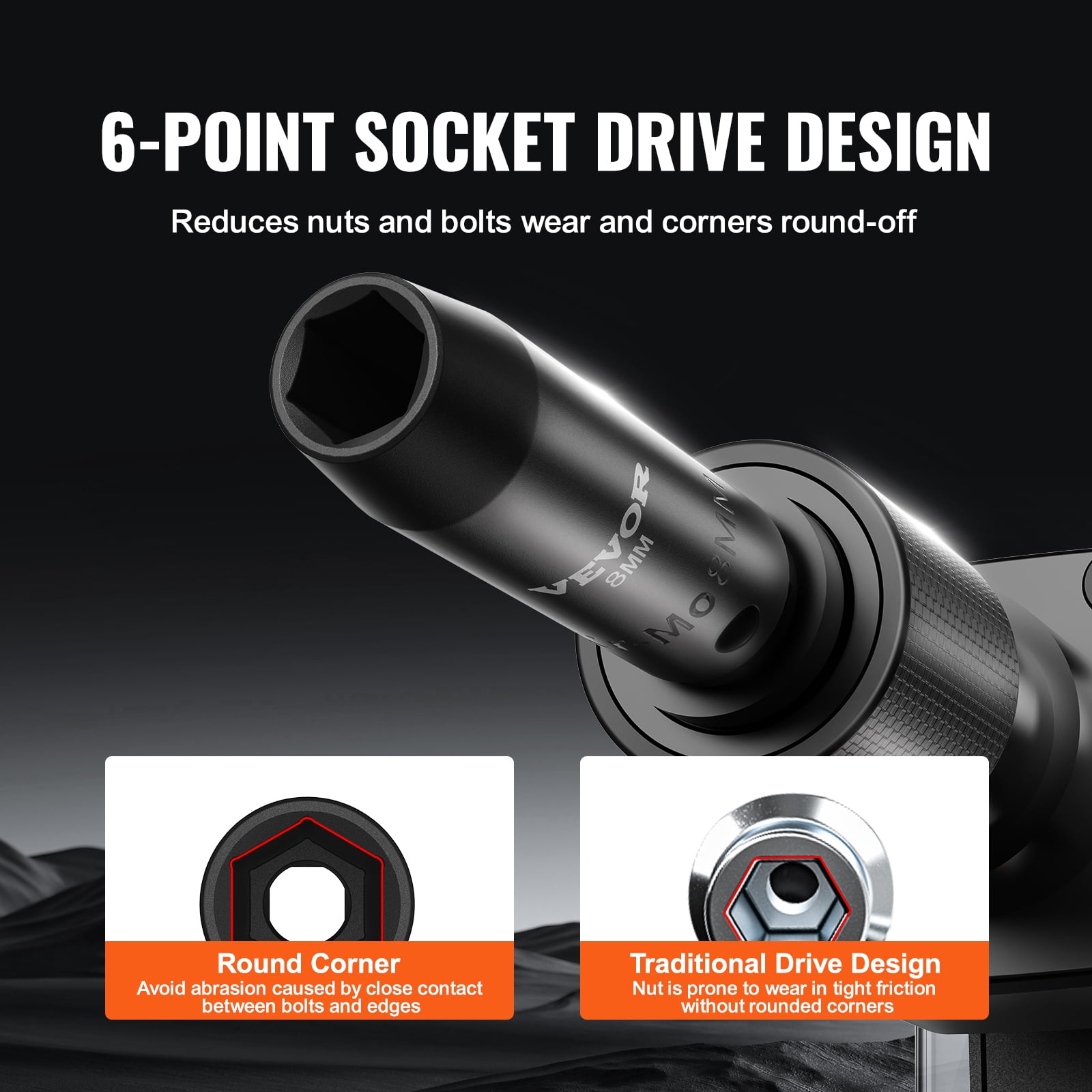 VEVOR Drive Impact Socket Set 3/8" - 18 Piece Deep Socket Set Metric 8-22mm - 6 Point CR-V Alloy Steel for Auto Repair - Easy-to-Read Size Markings - Rugged Construction Includes Storage Case
