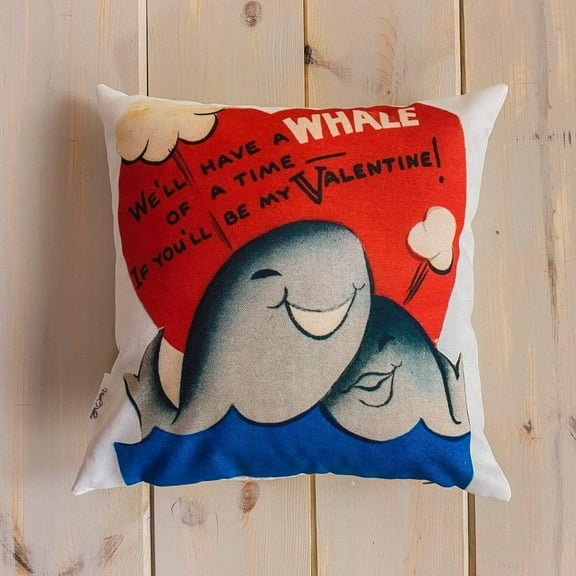 Whale of a Time Vintage Valentines | 16x16 Pillow Cover | Throw Pillow | Valentines Day Gifts for Her | Valentines Day | Room Decor