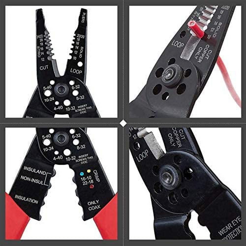 WG-015 Professional 8-inch Wire Stripper/Crimping Tool, Cable Cutter/Crimper, Wiring and Multi-Function Hand Tool, Red With Black
