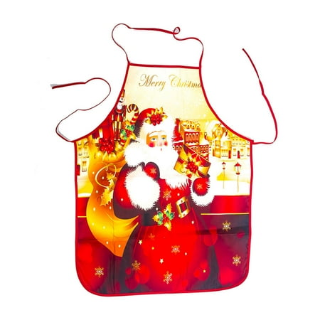 

Fullvigor Christmas Apron with Cartoon Print Adjustable Strap Party Supplies