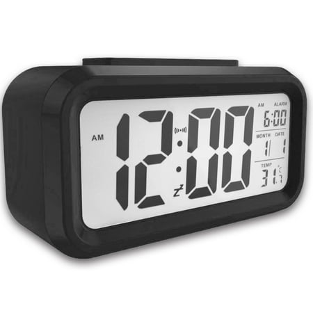 Led Clock Calendar Digital Alarm Clock Fashion Table Clock, Sensor Automatic Snooze Desk Clock with Temperature Calendar Date, Soft Led Light ()