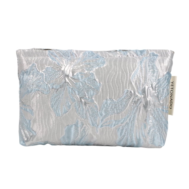 Bolsas de mano de maquillaje con diseño de flores en relieve, 1 Pc, versátil, para vacaciones, grande, azul, de poliéster