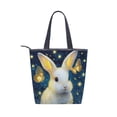 thumbnail image 2 of Zipper canvas bag large capacity large size practical handbag durable Canvas with leather material Cute Rabbit and Butterfly, 2 of 7