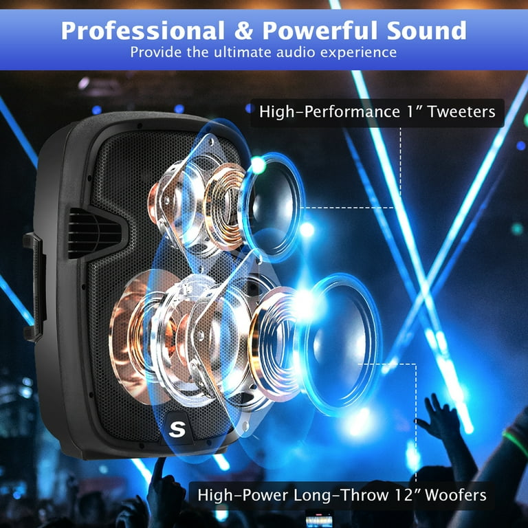 Costway Dual 12 in 2 way 2000W Powered Speakers with Mic Speaker