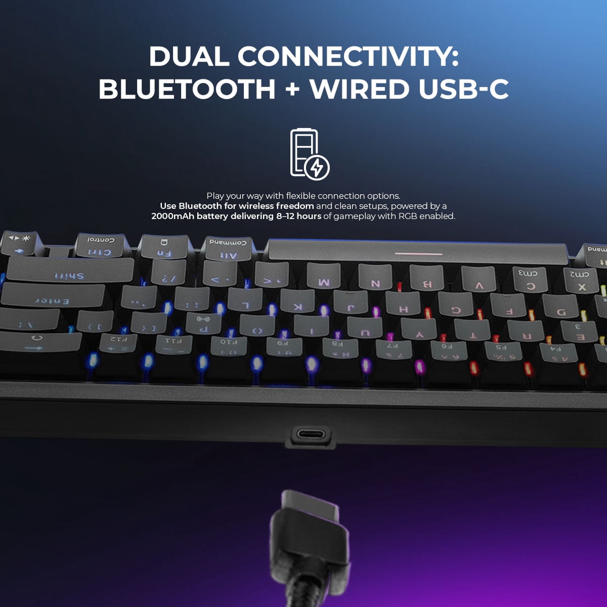 Yeyian Akil Series 3500 TKL Wireless Mechanical Gaming Keyboard – 65% Compact, OUTEMU Blue Switches, RGB, Dual Mode