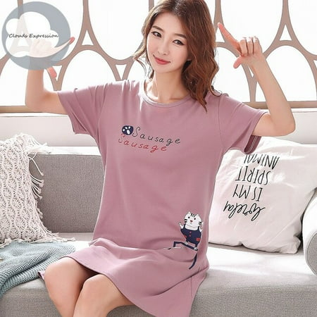 

QWZNDZGR New arrival Knitted Cotton Women s Sleep Lounge Dress Big Girls Cute Sleepwear Nightgowns Sleepshirts Nightwear Shirts Homewear