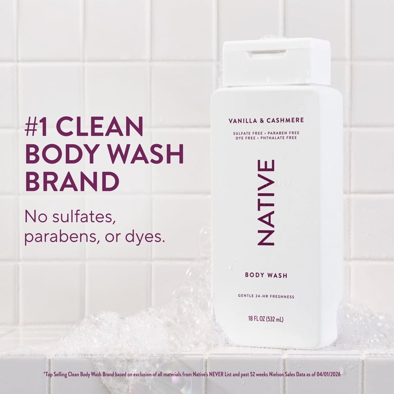 Native Body Wash, Vanilla & Cashmere, Sulfate Free, for Women