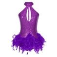 thumbnail image 2 of TiaoBug Women Stage Performance Dancewear Glittery Sequins Tango Salsa Latin Dance Leotard Dress Purple S, 2 of 7