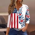 thumbnail image 2 of 4th of July Shirts for Women 3/4 Sleeve T Shirts Loose American Flag Print Tops USA 250th Anniversary Celebration Party Pullover Independence Day Patriotic V Neck Blouses Light Blue S, 2 of 6