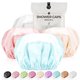 thumbnail image 1 of Gorro de ducha para mujer, reutilizable, extra grande, gorros de ducha para hombres, satén, doble capa, EVA, impermeable, gorros de pelo largo (gris claro, dorado claro, rosa melocotón, azul lago, paq, 1 of 5