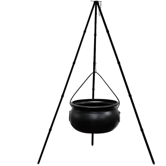 Mikilon Large Witches Cauldron on Tripod Halloween Decor, 30.7" Halloween Outdoor Decorations with Green Lights, Plastic Candy Bucket for Home Party Patio Garden Lawn Outside